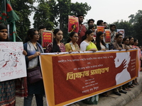 Students take part in a protest against recent child rape, demanding justice and punishment in all rape cases in Dhaka, Bangladesh, on Octob...