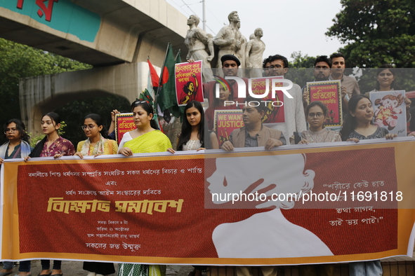 Students take part in a protest against recent child rape, demanding justice and punishment in all rape cases in Dhaka, Bangladesh, on Octob...