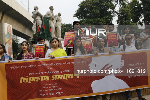 Students take part in a protest against recent child rape, demanding justice and punishment in all rape cases in Dhaka, Bangladesh, on Octob...