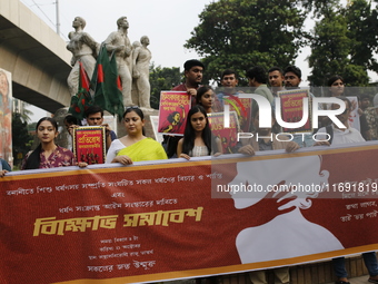 Students take part in a protest against recent child rape, demanding justice and punishment in all rape cases in Dhaka, Bangladesh, on Octob...