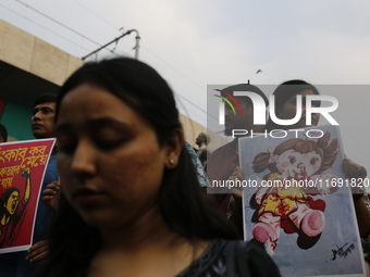 Students take part in a protest against recent child rape, demanding justice and punishment in all rape cases in Dhaka, Bangladesh, on Octob...