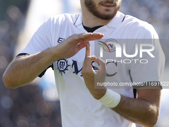 Napoli's Khvicha Kvaratskhelia celebrates after scoring their first goal during the Serie A soccer match between Empoli FC and SSC Napoli at...