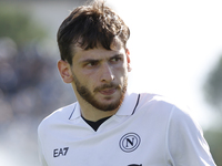 Napoli's Khvicha Kvaratskhelia looks on during the Serie A soccer match between Empoli FC and SSC Napoli at Stadio Carlo Castellani in Empol...