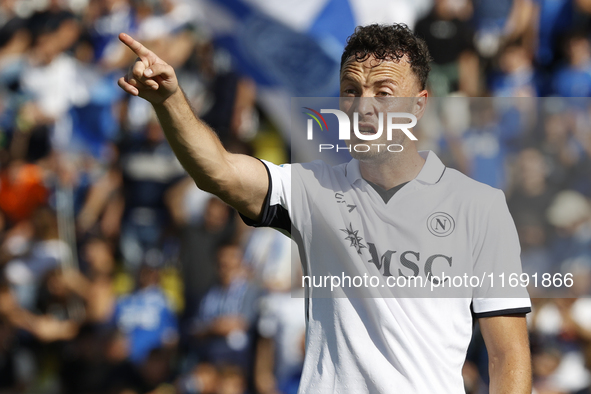 Napoli's Amir Rrahmani gestures during the Serie A soccer match between Empoli FC and SSC Napoli at Stadio Carlo Castellani in Empoli, Italy...