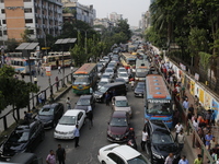 People are stuck in a traffic jam in Dhaka, Bangladesh, on October 21, 2024. (