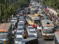 People are stuck in a traffic jam in Dhaka, Bangladesh, on October 21, 2024. (