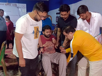 Dr. Sandip Mandal, a second-year PGT in the Orthopaedic department, is seen as he shifts to admit himself to the hospital while drinking wat...