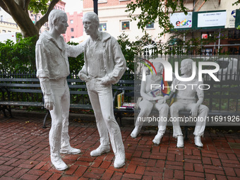 Gay Liberation sculpture by George Segal in Christopher Park in Greenwich Village in New York City, United States of America on July 7th, 20...