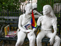 Gay Liberation sculpture by George Segal in Christopher Park in Greenwich Village in New York City, United States of America on July 7th, 20...