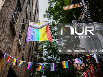 LGBTQ flags in Greenwich Village in New York City, United States of America on July 7th, 2024.  (