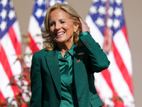 First Lady Jill Biden speaks in the Rose Garden about an enhanced White House tour experience in Washington, D.C., United States, on October...