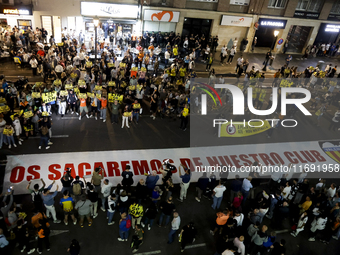 Valencia fans protest outside Mestalla stadium before the match between Valencia and UD Las Palmas in Valencia, Spain, on October 21, 2024....