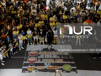 Valencia fans protest outside Mestalla stadium before the match between Valencia and UD Las Palmas in Valencia, Spain, on October 21, 2024....