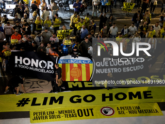 Valencia fans protest outside Mestalla stadium before the match between Valencia and UD Las Palmas in Valencia, Spain, on October 21, 2024....