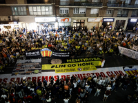 Valencia fans protest outside Mestalla stadium before the match between Valencia and UD Las Palmas in Valencia, Spain, on October 21, 2024....