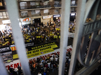 Valencia fans protest outside Mestalla stadium before the match between Valencia and UD Las Palmas in Valencia, Spain, on October 21, 2024....