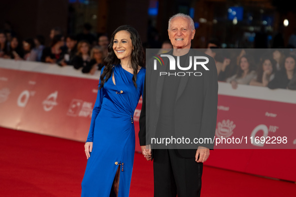 Francesca De Stefano and Santo Versace attend the "Miss Fallaci" red carpet during the 19th Rome Film Festival at Auditorium Parco Della Mus...