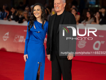 Francesca De Stefano and Santo Versace attend the ''Miss Fallaci'' red carpet during the 19th Rome Film Festival at Auditorium Parco Della M...