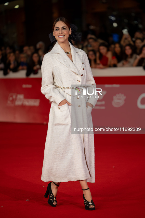 Miriam Leone attends the ''Miss Fallaci'' red carpet during the 19th Rome Film Festival at Auditorium Parco Della Musica in Rome, Italy, on...