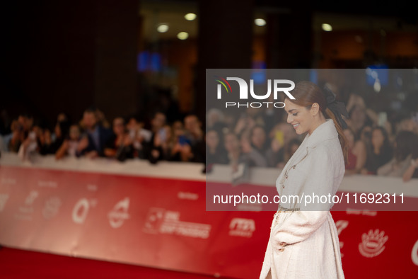 Miriam Leone attends the ''Miss Fallaci'' red carpet during the 19th Rome Film Festival at Auditorium Parco Della Musica in Rome, Italy, on...