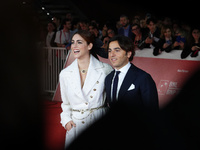 Miriam Leone and Paolo Carullo attend the ''Miss Fallaci'' red carpet during the 19th Rome Film Festival at Auditorium Parco Della Musica in...