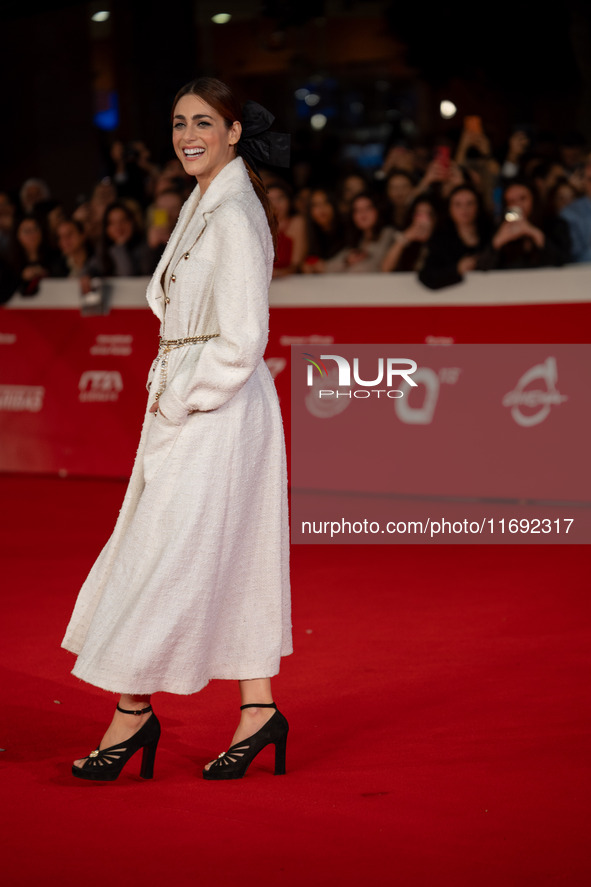 Miriam Leone attends the ''Miss Fallaci'' red carpet during the 19th Rome Film Festival at Auditorium Parco Della Musica in Rome, Italy, on...