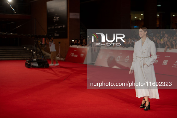 Miriam Leone attends the ''Miss Fallaci'' red carpet during the 19th Rome Film Festival at Auditorium Parco Della Musica in Rome, Italy, on...