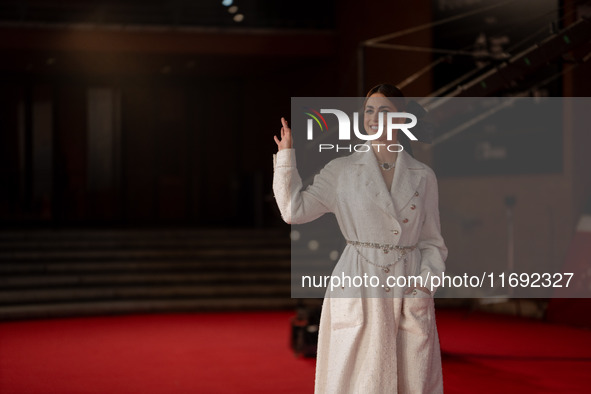 Miriam Leone attends the ''Miss Fallaci'' red carpet during the 19th Rome Film Festival at Auditorium Parco Della Musica in Rome, Italy, on...