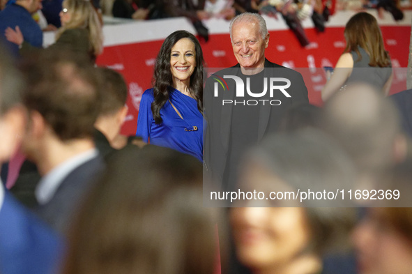 Francesca De Stefano and Santo Versace attend the ''Miss Fallaci'' red carpet during the 19th Rome Film Festival at Auditorium Parco Della M...