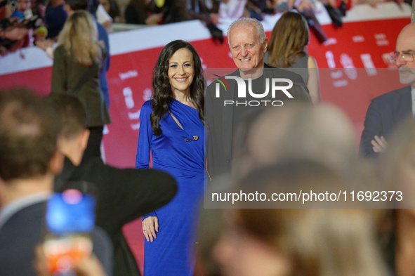 Francesca De Stefano and Santo Versace attend the ''Miss Fallaci'' red carpet during the 19th Rome Film Festival at Auditorium Parco Della M...