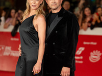 Vinicio Marchioni and Milena Mancini attend the Unita Awards red carpet during the 19th Rome Film Festival at Auditorium Parco Della Musica...