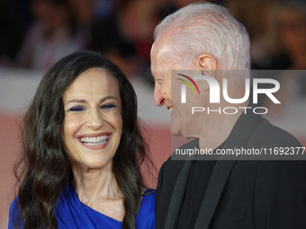 Francesca De Stefano and Santo Versace attend the ''Miss Fallaci'' red carpet during the 19th Rome Film Festival at Auditorium Parco Della M...