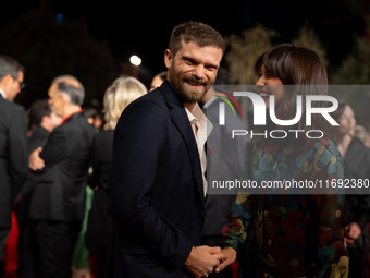 Jacopo Olmo Antinori and Ileana D'Ambra attend the Unita Awards red carpet during the 19th Rome Film Festival at Auditorium Parco Della Musi...