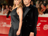 Vinicio Marchioni and Milena Mancini attend the Unita Awards red carpet during the 19th Rome Film Festival at Auditorium Parco Della Musica...