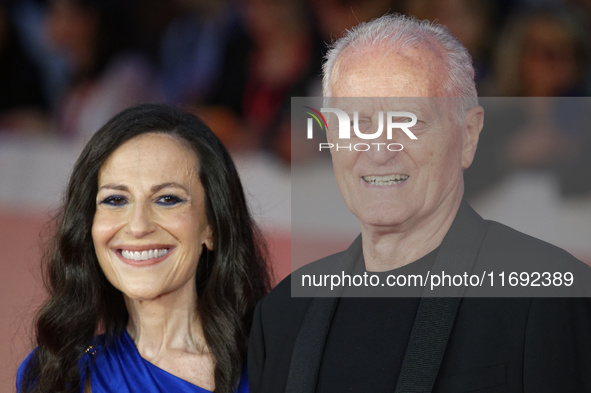 Francesca De Stefano and Santo Versace attend the ''Miss Fallaci'' red carpet during the 19th Rome Film Festival at Auditorium Parco Della M...