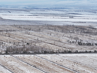 Heavy snow brought by strong cold air falls on the north slope of Tianshan Mountain in Hami, China, on October 20, 2024. (