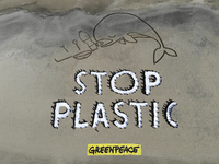 Greenpeace volunteers work on the beach with the students of the Fermi-Nervi-Cassandro Institute to say stop to single-use plastic in Barlet...