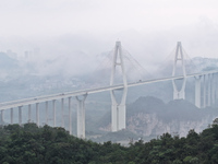 A photo taken on October 22, 2024, shows the scenery of Malinghe River Bridge in Xingyi, China, on October 22, 2024. (