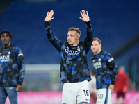 Davide Frattesi of FC Internazionale gestures during the Serie A Enilive match between AS Roma and FC Internazionale at Stadio Olimpico on O...