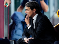 Simone Inzaghi head coach of FC Internazionale looks on during the Serie A Enilive match between AS Roma and FC Internazionale at Stadio Oli...