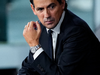 Simone Inzaghi head coach of FC Internazionale looks on during the Serie A Enilive match between AS Roma and FC Internazionale at Stadio Oli...