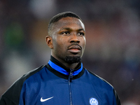 Marcus Thuram of FC Internazionale looks on during the Serie A Enilive match between AS Roma and FC Internazionale at Stadio Olimpico on Oct...