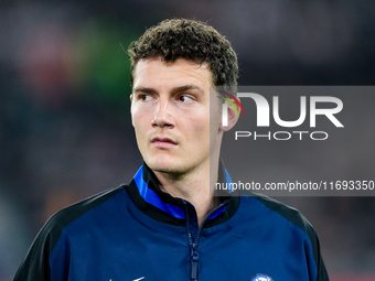 Benjamin Pavard of FC Internazionale looks on during the Serie A Enilive match between AS Roma and FC Internazionale at Stadio Olimpico on O...