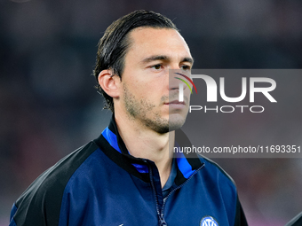 Matteo Darmian of FC Internazionale looks on during the Serie A Enilive match between AS Roma and FC Internazionale at Stadio Olimpico on Oc...