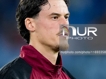 Mile Svilar of AS Roma looks on during the Serie A Enilive match between AS Roma and FC Internazionale at Stadio Olimpico on October 20, 202...