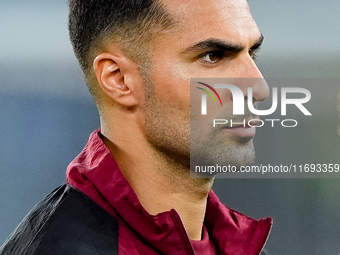 Zeki Celik of AS Roma looks on during the Serie A Enilive match between AS Roma and FC Internazionale at Stadio Olimpico on October 20, 2024...