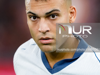 Lautaro Martinez of FC Internazionale looks on during the Serie A Enilive match between AS Roma and FC Internazionale at Stadio Olimpico on...