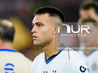 Lautaro Martinez of FC Internazionale looks on during the Serie A Enilive match between AS Roma and FC Internazionale at Stadio Olimpico on...