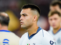 Lautaro Martinez of FC Internazionale looks on during the Serie A Enilive match between AS Roma and FC Internazionale at Stadio Olimpico on...