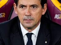 Simone Inzaghi head coach of FC Internazionale looks on during the Serie A Enilive match between AS Roma and FC Internazionale at Stadio Oli...